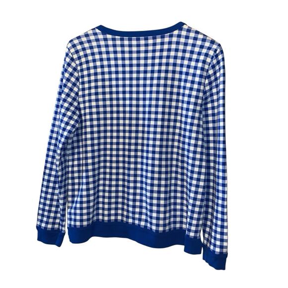 Talbots Blue White Check Long Sleeve Sweatshirt L - Picture 3 of 6